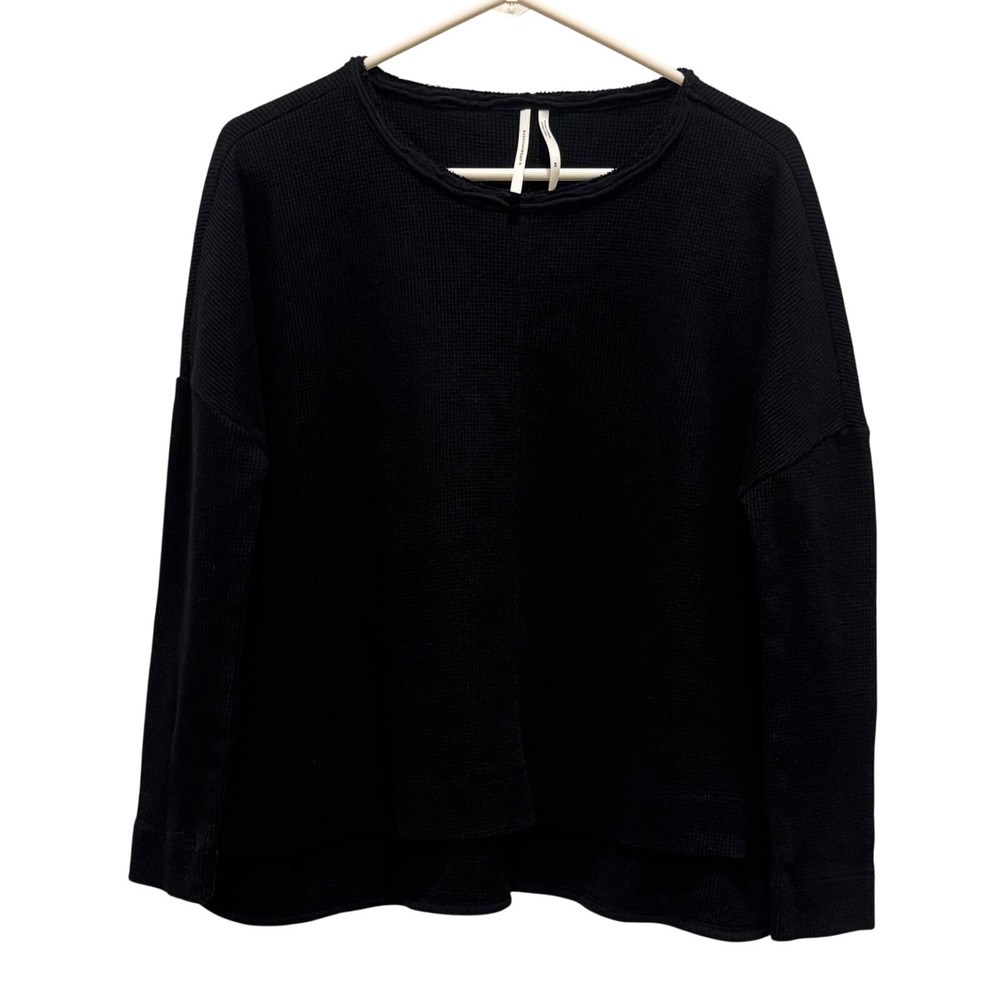 Anthropologie Womens XS Black Waffle Knit Thermal Dolman Top Relaxed Layering